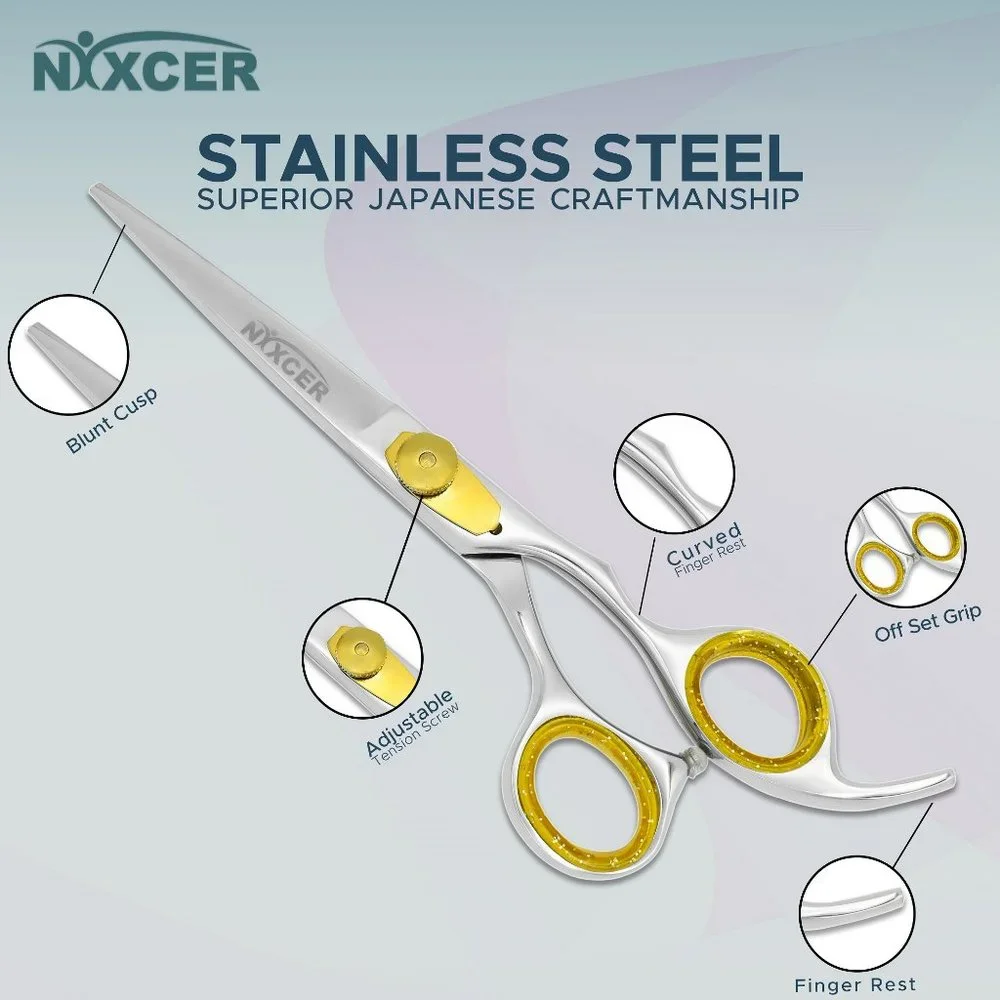 NIXCER HAIR CUTTING SCISSOR RAZOR EDGE STAINLESS STEEL BARBER SHEERS 6.5